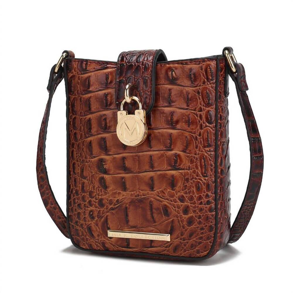 NEW MKF COLLECTION women's avery faux crocodile embossed crossbody bag in brown